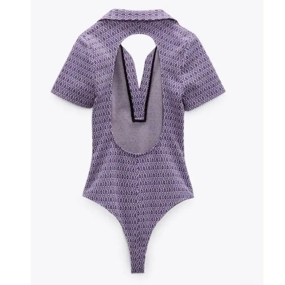 NWT - Zara Open Back Collared Bodysuit in Purple - Picture 5 of 5